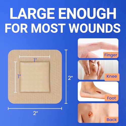 Image of Large Waterproof Bandages 2x2 Silicone Foam Dressing Sensitive Skin, 20 PCS | Bioemmalab Wound Care Dressing, Adhesive Cohesive Pad with Border, First Aid, Post Surgical and Burn, Pressure, Scar Healing