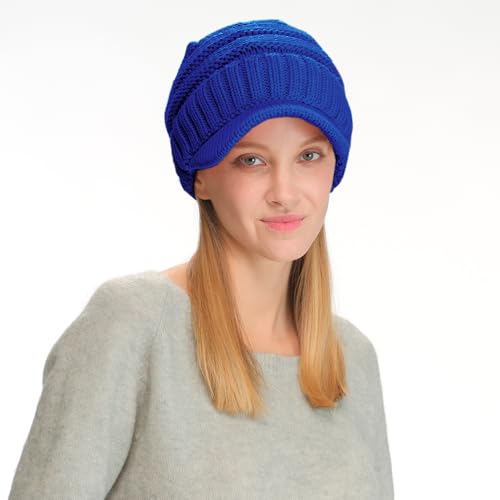 Image of C.C Trendy Warm Oversized Chunky Soft Oversized Ribbed Slouchy Knit Hat with Visor Brim