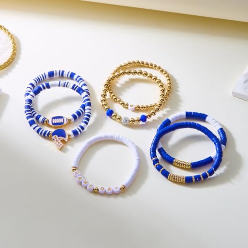 Game Day Bracelets for Women Stackable Clay Beaded Sports Stretch Bracelet Red Blue Heishi Charm Bracelet Bangles Football Fans Jewelry Football Mom Jewelry Accessories4