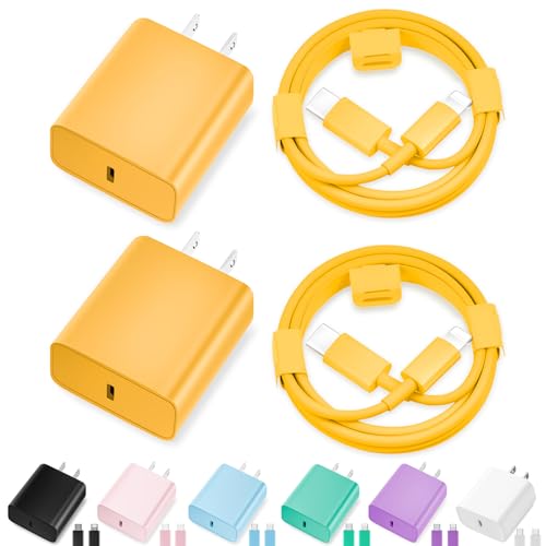 iPhone Charger Fast Charging,[MFi Certified] 2Pack 20W Type C Fast Charger Block with 6FT USB C to Lightning Cable Compatible for iPhone 14/13/12/11 Pro Max/Xs Max/XR/X,iPad (Yellow)