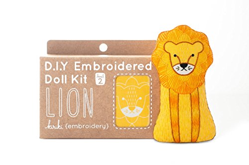 Image of Kiriki Press DIY Embroidery Doll Kit - Skill Level 2 - Beginner to Advanced Embroidery Kits for Adults Teens (3 Skill Levels) Animal Embroidery Kit - Screen Printed Pattern (Lion - Level 2)
