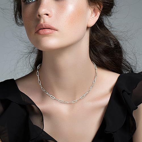925 Sterling Silver Clasp Paperclip Chain Necklace for Women, 2.5mm/3mm/4mm/5mm Paperclip Chain for Women Silver Chain Necklace 16, 18, 20, 22, 24, 26, 30 Inches2