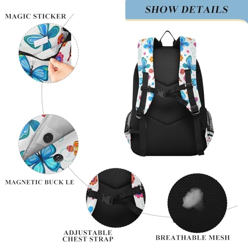 Butterfly Flowers Floral Kids Backpack Large Capacity Bookbag with Reflective Schoolbag for Girls and Boys 23033043
