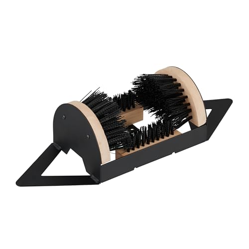 Relaxdays Rascador de Zapatos con cepillos, Felpudo Exterior, cerdas Resistentes, fijación al Suelo, Negro/Natural, Plástico, Hierro, Madera, 11.5 x 47.5 x 15.5 cm