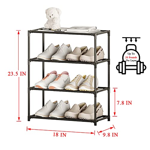Vockot Small Shoe Rack 6-8 Pairs Sturdy Shoe Shelf 4-Tiers Narrow Stackable Shoe Organizer,Lightweight Kids Shoe Racks For Entryway, Doorway And Closet（Black） #TOP2