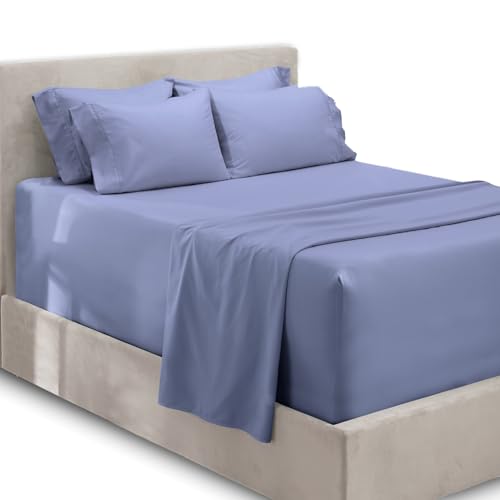Hearth & Harbor Extra Deep Pocket Queen Sheets Sets - Fits Mattress 18-24 Inches Deep - Extra Deep Pocket Sheets - 6 Piece Queen Size - Steel Blue