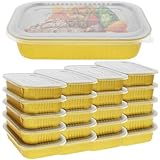 Abizarch Sartenes de aluminio con tapas, paquete de 20 sartenes de papel de aluminio resistentes, desechables, para microondas y horno, cocinar, hornear, asar pavo