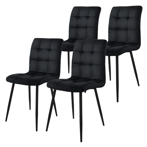 ML-Design Set de 4 Chaise de Salle à Manger, Noir, Revêtement en Velours, Pieds en Métal, avec Dossier Ergonomique, Design Moderne, pour Salon Bureau Chambre Cuisine...