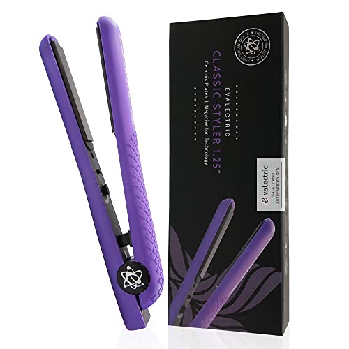 silky flat iron - Evalectric Classic Styler Ceramic Flat Iron - Styling Iron with 1.25 Inch Floating Plates - Negative Ion Technology for Healthy Hair - Dual Voltage Hair Straightener - Deep Purple