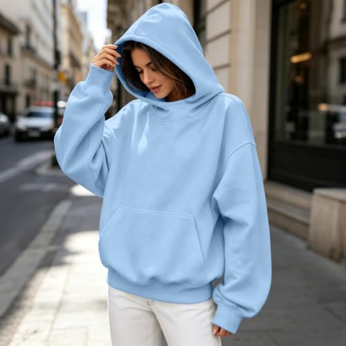 Funnel Neck Hoodie Women Oversized Mock Neck Sweatshirt Fall Outfit | Cotton Comfort Cute Oversized Hoodie, Fleece Fall Lightweight Comfy Kangaroo Pouch Hoodie,Drop Shoulder Long Sleeve Pullover - image 4