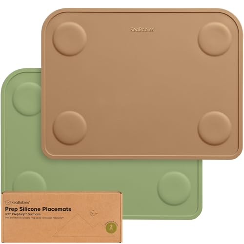 Image of KeaBabies 2pk Silicone Placemats for Toddlers, Kids - 12x9 Non Slip Suction Baby Silicone Placemat for Restaurants, Dining Table,Travel, Easy to Clean, Food Grade/BPA-Free,Small Baby Table Mat(Desert)