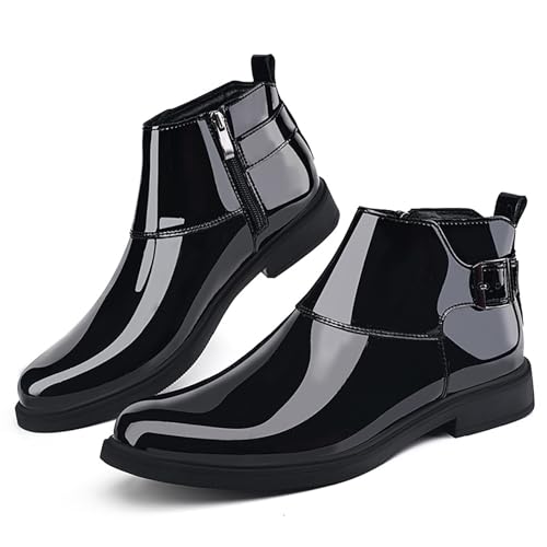 Men's Patent Leather Pointed Toe Dress Chelsea Boots Adjustable Buckle Inner Zipper Ankle Boots Casual Formal Business Booties3