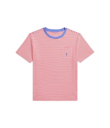 POLO RALPH LAUREN Camiseta masculina listrada de algodão com bolso (criança grande), Estibordo vermelho/branco, G