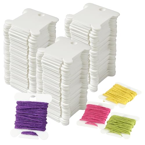 300 Piezas Tarjetas de Hilo para Punto de Cruz,Bobinas de Punto de Cruz en Plástico Blanco Organizador de Hilos de Punto de Cruz para Manualidades Bordado Bricolaje