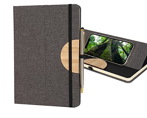 Image of Leather Hard Bound Notebook A5 Journal Diary For Office Use With Mobile & Card Holder Or Pen Loop Dairy For Personal |Ruled Pages With Strap Bookmark Journal Notebook (B126), 200 Pages