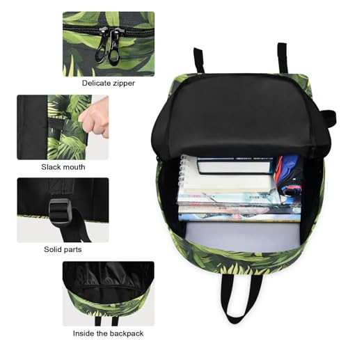Backpack Lunch Bag Set Pattern Leaf Print, Big Storage Travel Backpacks with Insulated Lunch Box for Office Hiking Picnic3