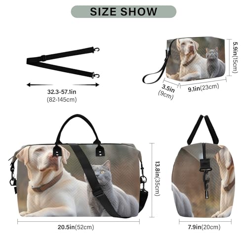 Large Travel Duffel Bag, Labrador Cat Field Sport Tote Gym Bag, Shoulder Weekender Overnight Bag for Women Men, Carry On Luggage with Toiletry Bag3