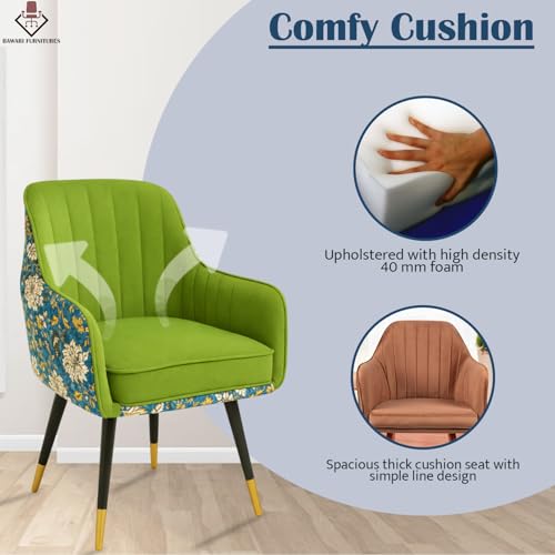 Image of Set of 2 Accent Chair for Living Room | Modern Armchair in Soft Velvet Fabric with Sturdy Legs | Premium Chair for Home Living Room Bedroom Restaurent | (Dual Fabric, Parrot Green)