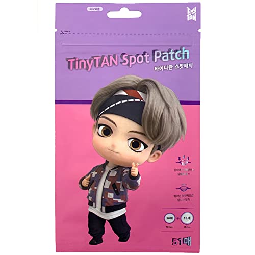 TinyTAN Merchandise Official Licensed Kpop Merch Character Hydrocolloid Acne Pimple Patches for Face and Skin, Zits and Blemish Cover, Spot Stickers, 2 Sizes (51 Count) (V)