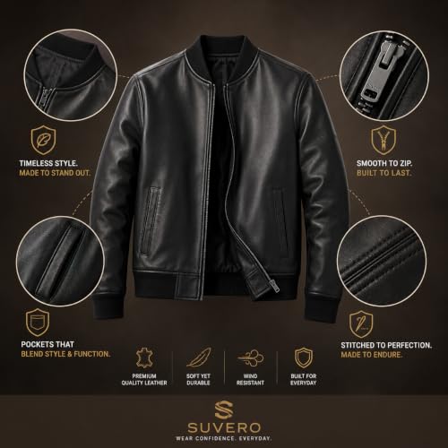 Men's Black Leather Bomber Jacket