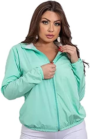 Jaqueta Corta Vento Feminino Forrada Impermeável com Bolsos e Tou...