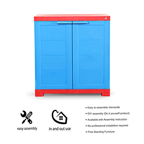 Image of Cello Novelty Compact Plastic Cabinet with Dustproof Doors| 3 Year Warranty | Almirah, Cupboard, Wardrobe for Home, Living Room, Bedroom, Kitchen, Office, Outdoor| Red & Blue Colour