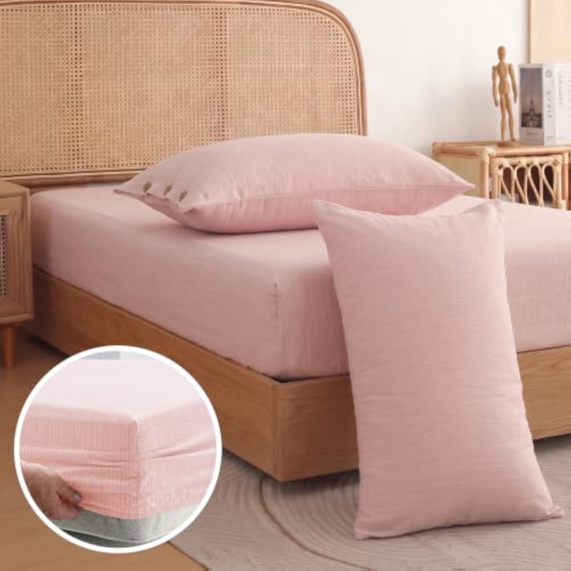 Story@Home 300 TC Cotton Linen King Size Fitted Bedsheet