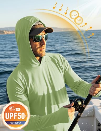 Image of MAGCOMSEN Men's Hooded UPF 50+ Sun Protection T Shirts Long Sleeve Athletic Fishing Shirts Rash Guards