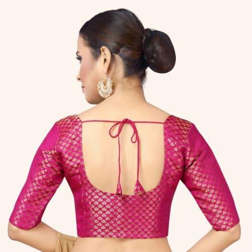 Image of Studio Shringaar Women's Zari Brocade Stitched Elbow Length Sleeves Saree Blouse