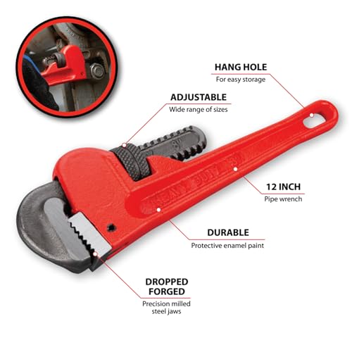 Image of Performance Tool W1133-8B 8 in. Red Adjustable Pipe Wrench