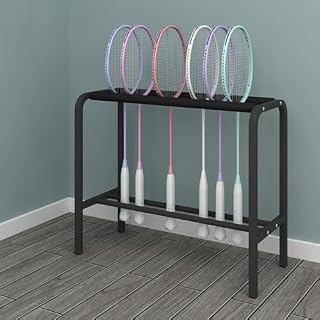 Heavy Duty Tennis & Badminton Racket Storage Rack - Floor Standing Holder with Sponge Protection for Tennis & Badminton Equipment - Durable Display Stand (Black)