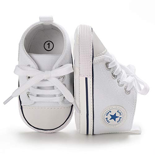 Baby Boys Girls Star High Top Sneaker Soft Anti-Slip Sole Newborn Infant First Walkers Canvas Denim Shoes (11Cm, A-White, 0_Months) #TOP3