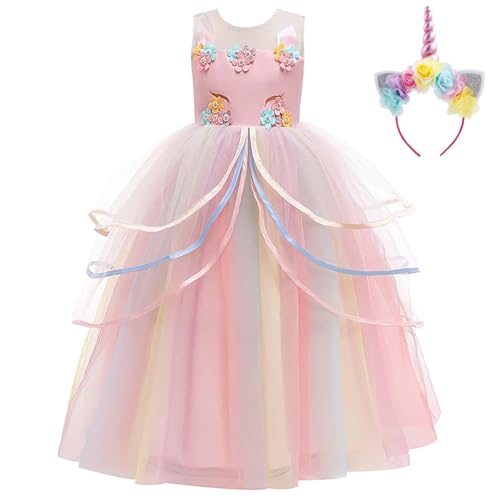 Belle & Moana® Disfraz Unicornio Niña - Vestido de princesa Unicornio para niña - Disfraz Princesa Niña de Tul - Para fiestas, cumpleaños, Carnaval, cosplay y Halloween(4-5 Años)