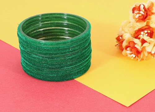 Image of NMII Glass Velvet Bangles Set For Women and Girls | Plain Glass Bangles | Velvet Chudi | Simple Bangles For Women | Stylish Glass Bangles- Set of 24