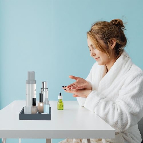 Image of BBK Bathroom Vanity Tray 7.8 in - 2 Pack(Small) Silicone Bathroom Tray for Counter, Perfume Key Trinket Ring Tray, Decor Soap Dispenser Countertop Tray for Kitchen Sink Organization (Gray)