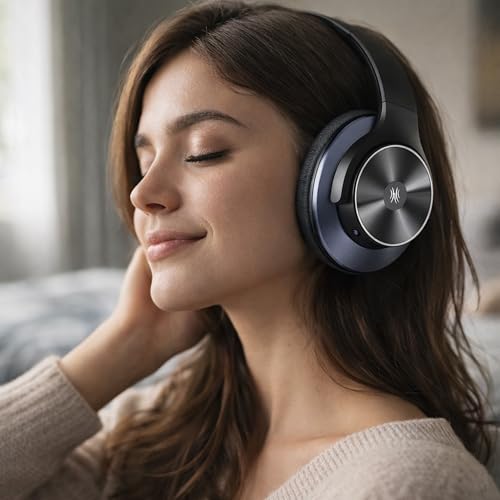 Image of OneOdio Focus A10 - Hybrid Active Noise Cancelling Headphones, Wireless Over-Ear Headphones with 62H Playtime, Fast Charging, Hi-Res Audio, Clear Calls, Bluetooth & Wired Mode for Travel Work (Black)