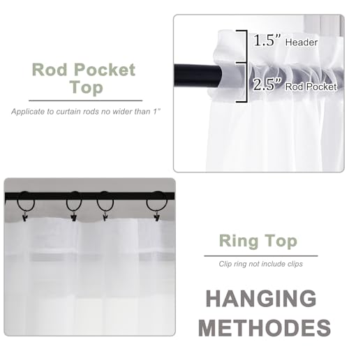 Image of OWENIE Sheer White Curtains 84 Inch Length 2 Panels Set for Living Room Bedroom, Rod Pocket Voile Sheer Panel Drapes, White, 2pcs, Each 42 inch W x 48 inch L