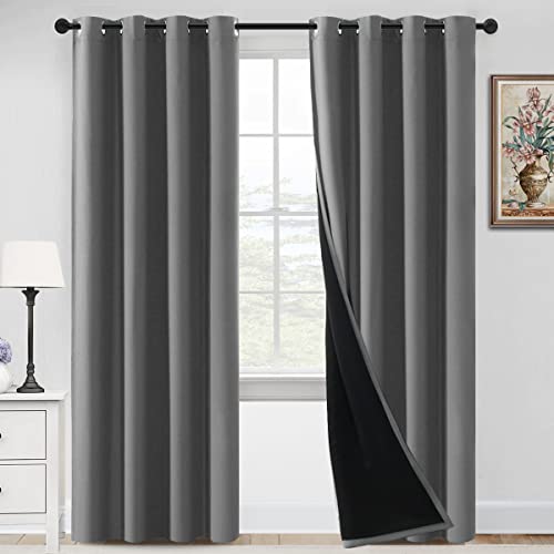 Flamingo P Grey Complete Blackout Curtains with Black Liner...