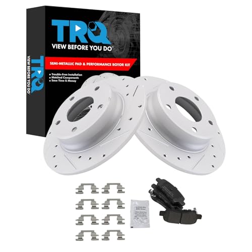 Image of TRQ Performance Rear Brake Pad and Rotor Set Semi Metallic G Coated Rotors Compatible with 2020 Nissan Sentra