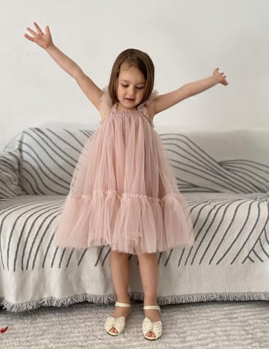 Image of Arshiner Toddler Tulle Dress for Girls Layered Tutu Ruffle Dresses Swing Twirly Fairy Summer Birthday Party Wedding Sundress