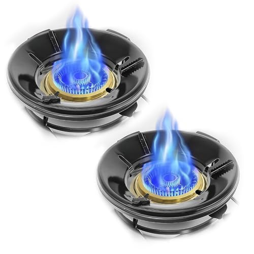 Image of GLUN Pack of 2 Gas Saver Burner Stand, Gas Chula Ring with 4-Legs Support, Windproof & Energy-Saver, Black Colour Metal Design for Indian Users