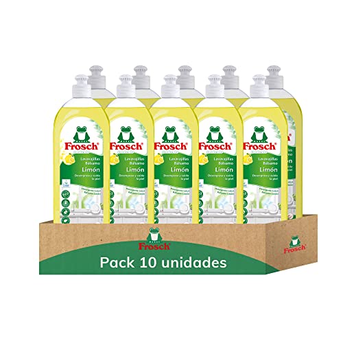 Frosch - Lavavajillas a Mano Líquido Bálsamo Ecológico Limón, Desengrasa y Protege la Piel, Dermatológicamente Testado - Pack de 10 Unidades x 750 ml