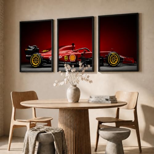Image of HOMESY Sports Car Framed Posters Gift Items for Boys Room | Wall Decoration for Bedroom Living Room Office Gaming Room Decor | F1 Car Poster with Frame for Wall Decor Set Of 3 Size (10x13 inch, BLACK)