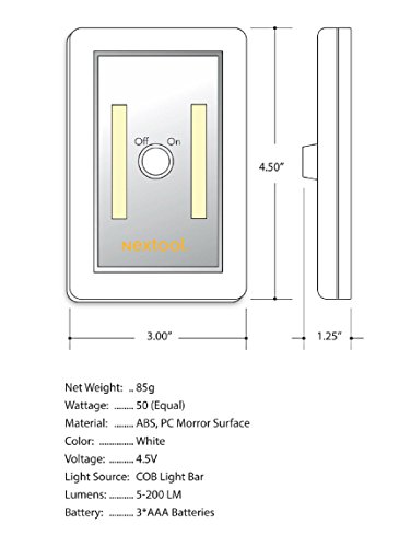 Dimmable Aaa Battery Included Cob Led Cordless Light Switch, Adjustable Brightness, Tap Light, Battery Operated Led Night Lights, 3 Aaa Batteries & Adhesive Strips Included, White Color #TOP4