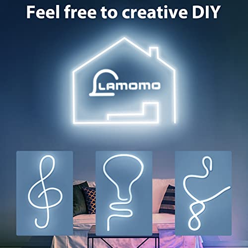Lamomo White Led Strip Lights, 16.4ft/5m Neon Light Strip, 12V Flex Waterproof Neon LED Strip Silicone LED Neon Rope Light for Kitchen Bedroom Indoor Outdoor Decoration(Power Adapter not Included