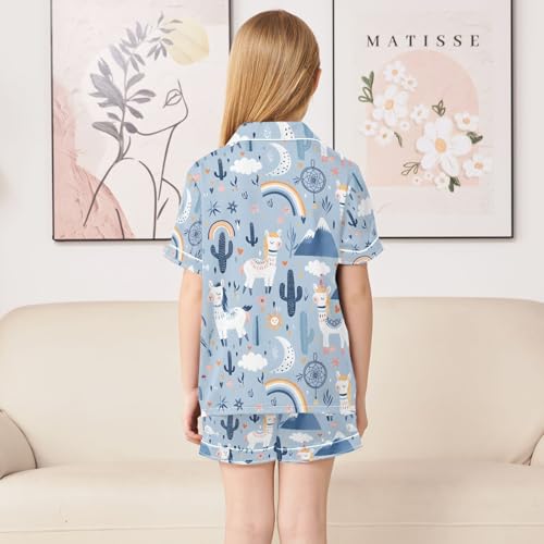 ALAZA Alpaca Llama Cactus Rainbow Mountain Pajamas Satin Pajama Set Short Sleeve Button Down Sleepwear4