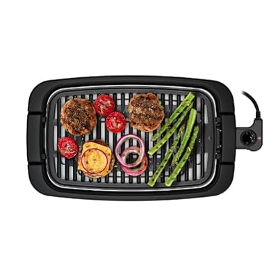 Smokeless Electric Indoor Grill –15"x9" with Adjustable Heat and Dishwasher-Safe Parts, Non-Stick Grilling Surface for Healthy, Smoke-Free Cooking