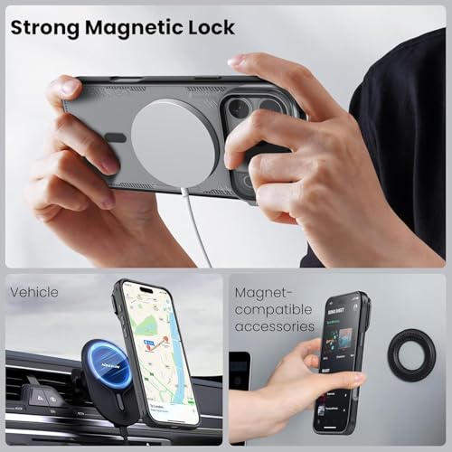 Image of PRITO Nilkin Magnetic Case for iPhone 17 Pro, Shockproof Protection with MagSafe, Never Yellowing and Biodegradable Material, with Stand & Transparent Camera Lens Cover (Black, iPhone 17Pro)