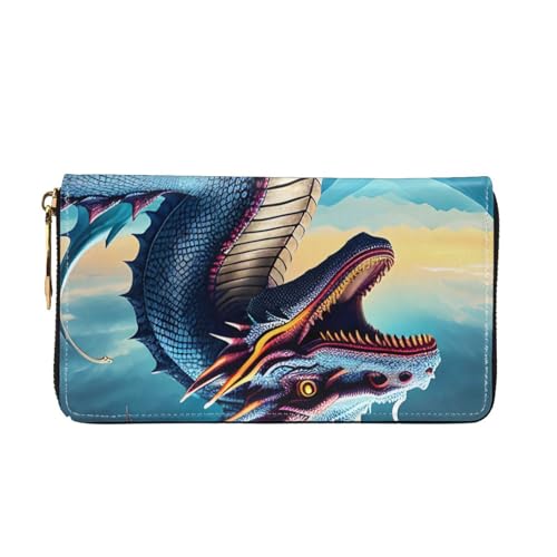 Leather Women Wallets, Long Credit Card Holder, Roaring Dragon Print Billfold Clutch & Travel Purse Large Capacity2