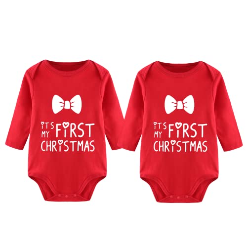 YSCULBUTOL Baby Twins Bodysuits Its My First Christams Cute Boy Clothes Girl Outfit with Hat Set